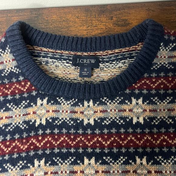 J.Crew Mens Lambswool Fair Isle Sweater Sz S Crew-Neck Preppy Fisherman Holiday - Picture 6 of 11